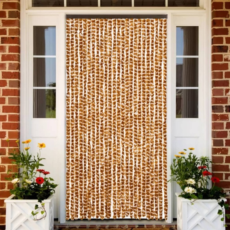 Rideau anti-mouches ocre et blanc 100x200 cm chenille Rideau anti-mouches ocre et blanc 100x200 cm chenille