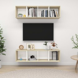 Meubles TV muraux 2 pcs Blanc et chêne sonoma Bois d'ingénierie 