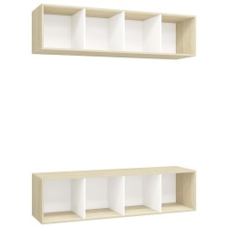 Meubles TV muraux 2 pcs Blanc et chêne sonoma Bois d'ingénierie 