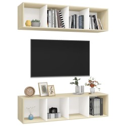Meubles TV muraux 2 pcs Blanc et chêne sonoma Bois d'ingénierie 