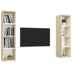 Meubles TV muraux 2 pcs Blanc et chêne sonoma Bois d'ingénierie 