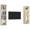 Meubles TV muraux 2 pcs Blanc et chêne sonoma Bois d'ingénierie 