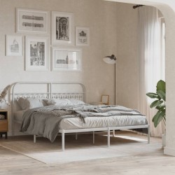 Cadre de lit métal sans matelas et tête de lit blanc 150x200 cm 