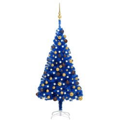 Arbre de Noël artificiel pré-éclairé et boules bleu 120 cm PVC 