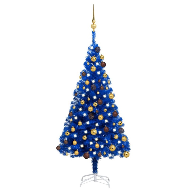 Arbre de Noël artificiel pré-éclairé et boules bleu 120 cm PVC 