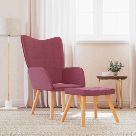 Chaise de relaxation avec tabouret Rouge bordeaux Tissu 