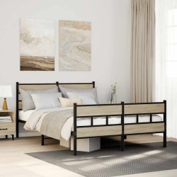Cadre de lit en métal sans matelas chêne sonoma 135x190 cm 