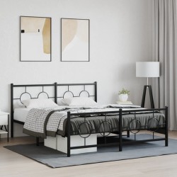 Cadre de lit métal sans matelas avec pied de lit noir 150x200cm 