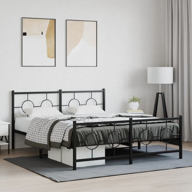 Cadre de lit métal sans matelas avec pied de lit noir 150x200cm 