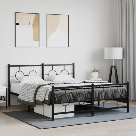 Cadre de lit métal sans matelas avec pied de lit noir 150x200cm 