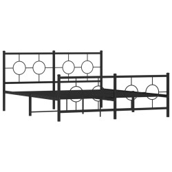 Cadre de lit métal sans matelas avec pied de lit noir 150x200cm 