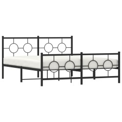 Cadre de lit métal sans matelas avec pied de lit noir 150x200cm 