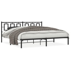 Cadre de lit métal sans matelas avec tête de lit noir 200x200cm 
