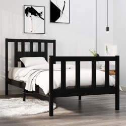 Cadre de lit sans matelas noir bois massif 