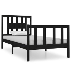 Cadre de lit sans matelas noir bois massif 