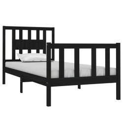 Cadre de lit sans matelas noir bois massif 
