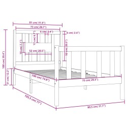 Cadre de lit sans matelas noir bois massif 