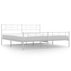 Cadre de lit métal sans matelas et pied de lit blanc 200x200 cm 