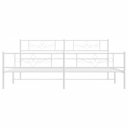 Cadre de lit métal sans matelas et pied de lit blanc 200x200 cm 