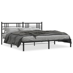 Cadre de lit métal sans matelas avec tête de lit noir 193x203cm 