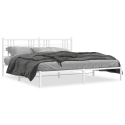 Cadre de lit métal sans matelas et tête de lit blanc 193x203 cm 