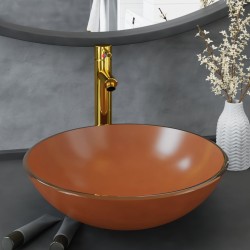 Lavabo de bain avec robinet et drain à poussoir Verre trempé 