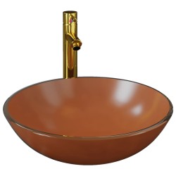 Lavabo de bain avec robinet et drain à poussoir Verre trempé 