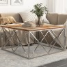 Table basse argenté inox et bois de récupération massif 