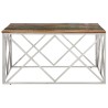 Table basse argenté inox et bois de récupération massif 