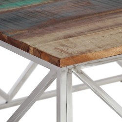 Table basse argenté inox et bois de récupération massif 