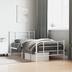 Cadre de lit métal sans matelas et pied de lit blanc 100x190 cm 
