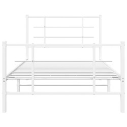 Cadre de lit métal sans matelas et pied de lit blanc 100x190 cm 