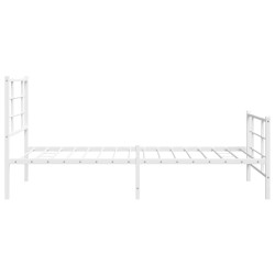 Cadre de lit métal sans matelas et pied de lit blanc 100x190 cm 