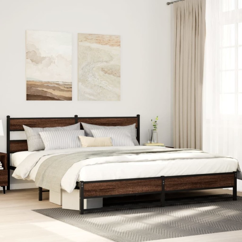 Cadre de lit en métal sans matelas chêne marron 183x213 cm 