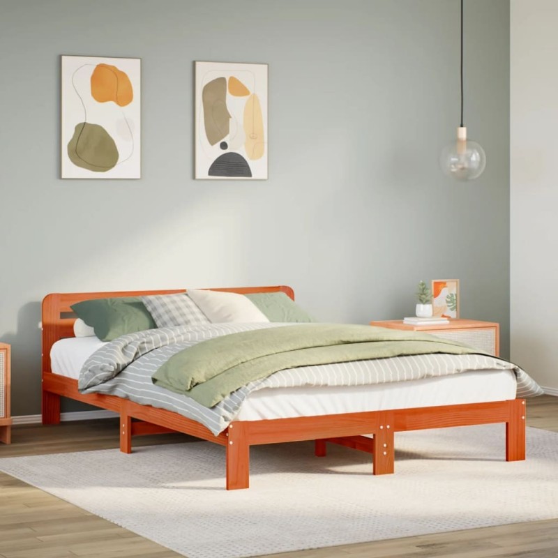 Cadre de lit sans matelas cire marron 140x190cm bois pin massif 