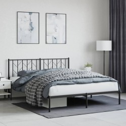Cadre de lit métal sans matelas et tête de lit noir 160x200 cm 