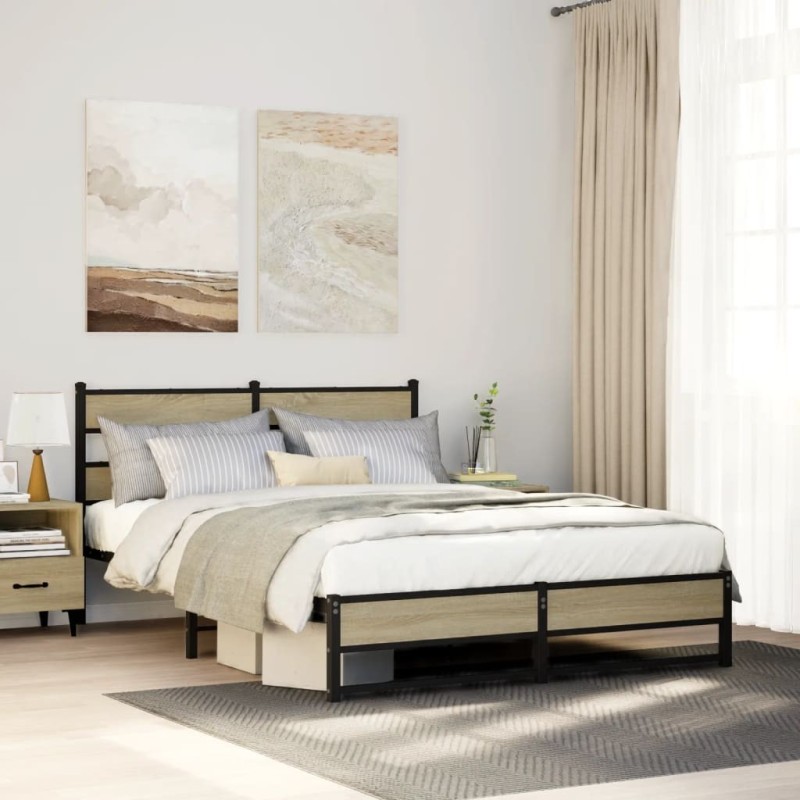 Cadre de lit en métal sans matelas chêne sonoma 150x200 cm 