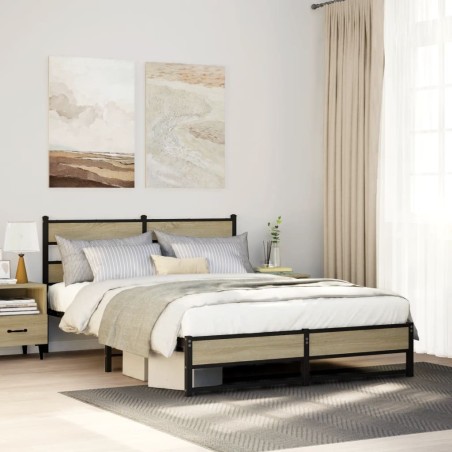 Cadre de lit en métal sans matelas chêne sonoma 150x200 cm 