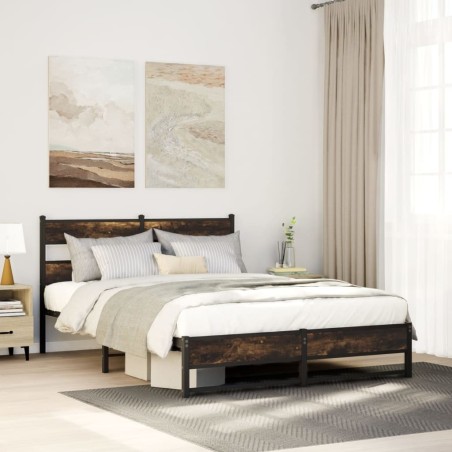 Cadre de lit en métal sans matelas chêne fumé 150x200 cm 