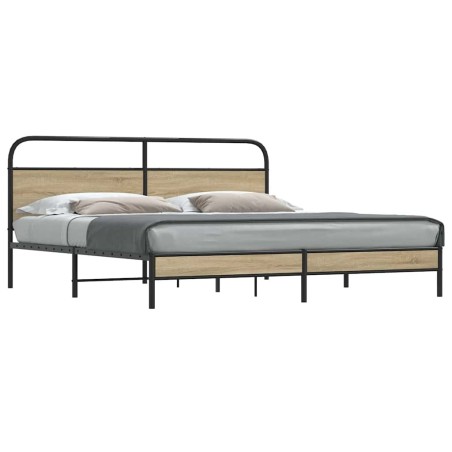 Cadre de lit en métal sans matelas chêne fumé 183x213 cm 