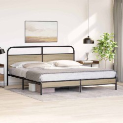 Cadre de lit en métal sans matelas chêne fumé 183x213 cm 