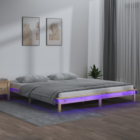 Cadre de lit à LED sans matelas 135x190 cm bois massif 