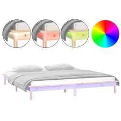 Cadre de lit à LED sans matelas 135x190 cm bois massif 