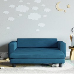 Canapé avec repose-pied pour enfants bleu 100x50x30 cm velours 