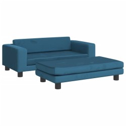 Canapé avec repose-pied pour enfants bleu 100x50x30 cm velours 