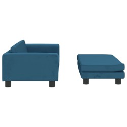 Canapé avec repose-pied pour enfants bleu 100x50x30 cm velours 
