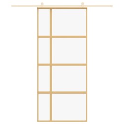 Porte coulissante doré 90x205 cm verre ESG clair et aluminium 