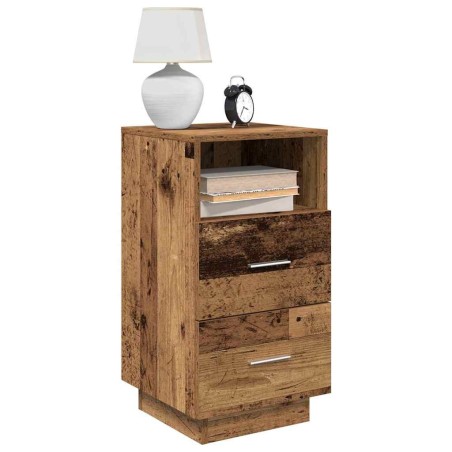 Table de chevet avec 2 tiroirs vieux bois 36x36x68 cm 