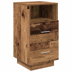 Table de chevet avec 2 tiroirs vieux bois 36x36x68 cm 