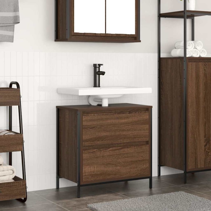 Meuble salle de bain lavabo tiroirs chêne marron 60x34,5x60 cm 